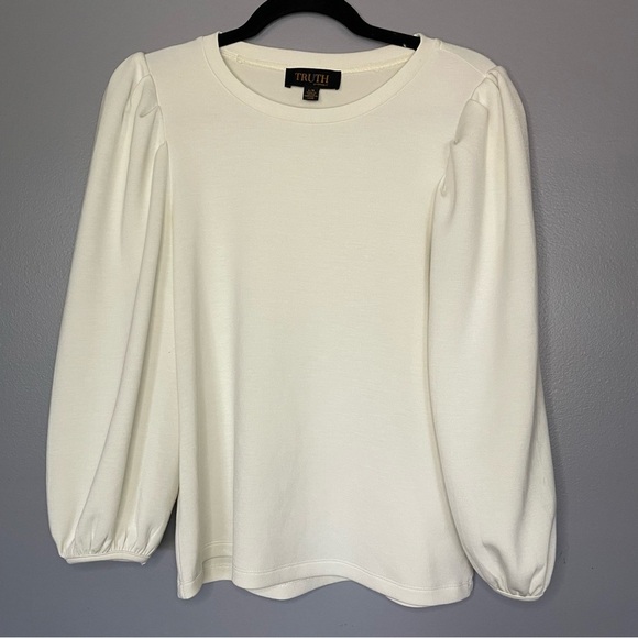 Truth by Republic | Cream puff sleeve top 3/4 sleeve modal blend blouse sz L - Picture 4 of 11